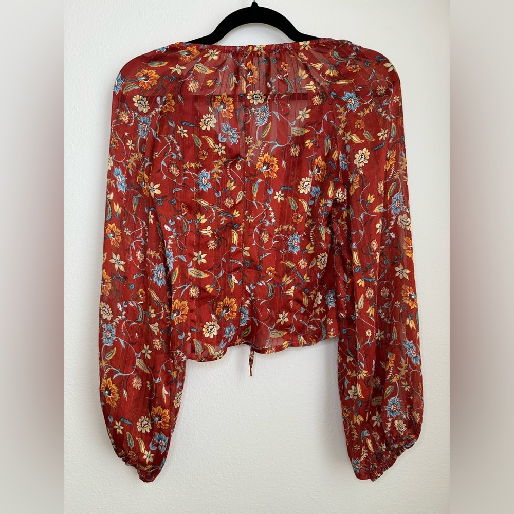 Fashion Nova - Chia Boy Chiffon Top - Floral Rust - Small - Picture 4 of 5